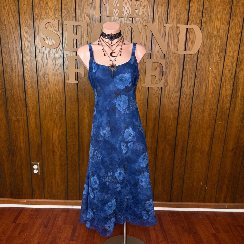 Y2K Whimsigoth Blue Floral Maxi Dress Jessica Howard Women 4P Boho Fairycore 0s